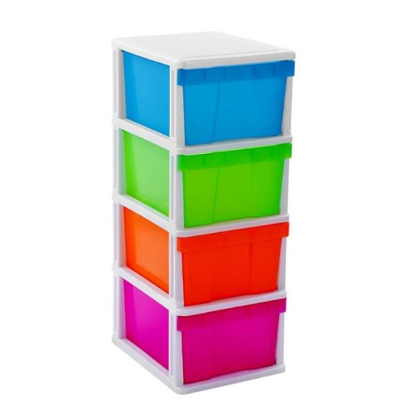 4 Mega Coloured Plastic Drawer Cabinet - 50cm x 40cm x 103cm