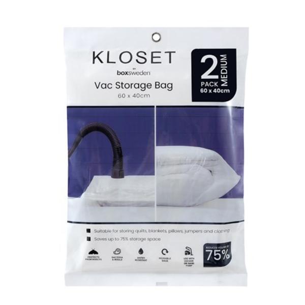 2 Pack Medium Kloset Vacuum Storage Bags - 60cm x 40cm