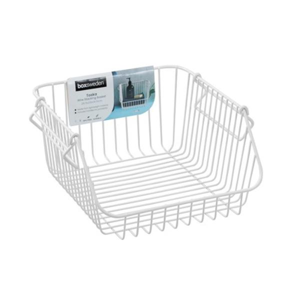 White Toska Wire Stacking Basket - 29.5cm x 29cm x 14.5cm