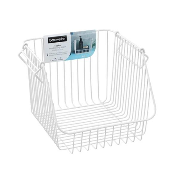 White Toska Wire Stacking Basket - 30cm x 29cm x 21.5cm