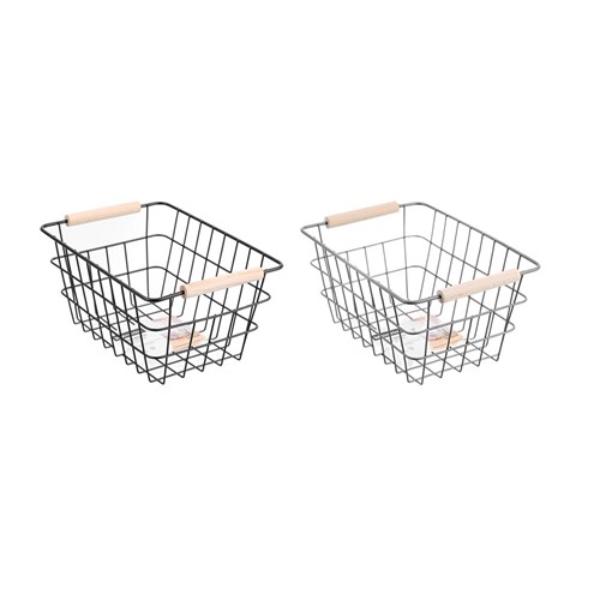 Toska Wire Beech Handle Basket - 24.5cm x 18.5cm x 12cm