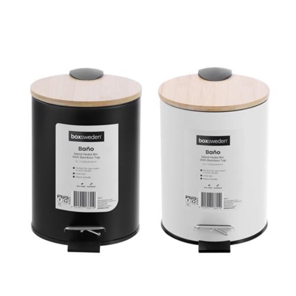 Bano Metal Bamboo Top Pedal Bin - 3L