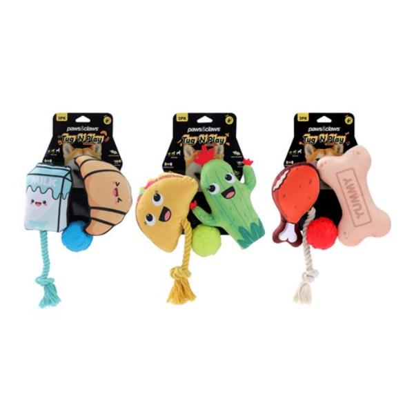 3 Pack Tug N Play Plush Pet Toy - 17cm x 11cm x 5cm