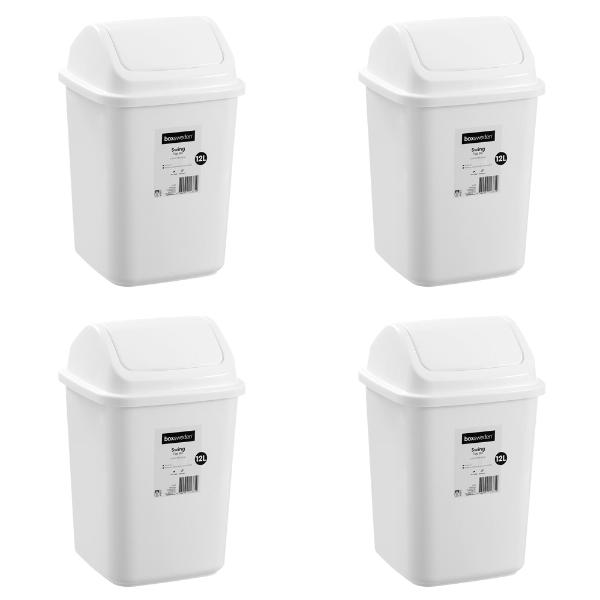 Boxsweden White Swing Top Bin 12L Trash Container - 38cm