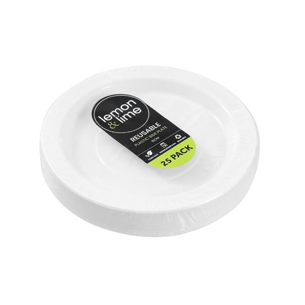 25 Pack Lemon & Lime White Round Reusable Side Plate - 18cm