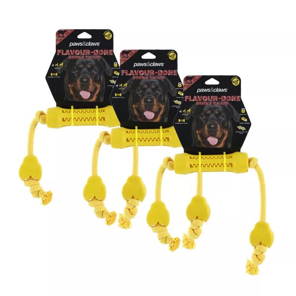 Paws & Claws Yellow Beef Flavour Double Rubber Tugger Dog Toy - 65cm