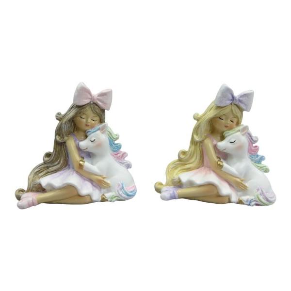 Girl With Bow & Unicorn - 9.5cm