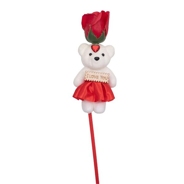 Single Bear With Rose Stem - 48cm