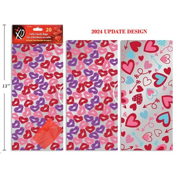 20 Pack Valentine Cello Candy Bags - 28cm x 12.7cm