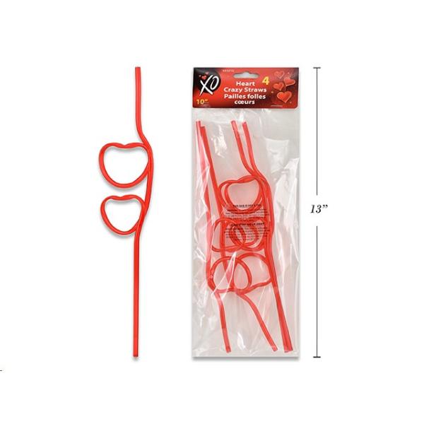 3 Pack Valentine Heart Crazy Straws - 25cm