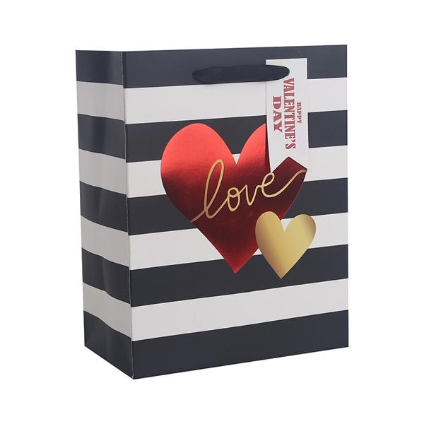 Medium Striped Heart Gift Bag - 18cm x 23cm x 10cm