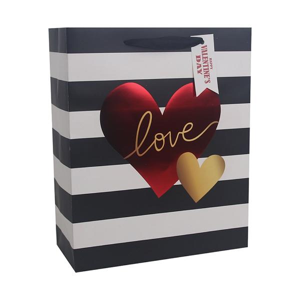 Large Striped Heart Gift Bag - 26cm x 32cm x 12cm