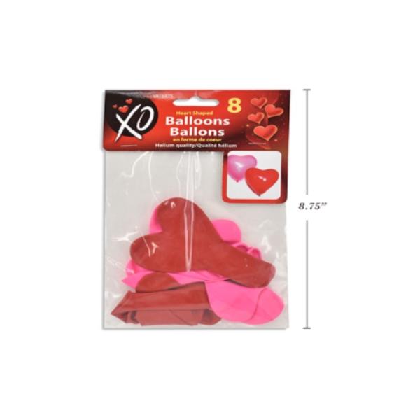 8 Pack Valentines Heart Shaped Balloons - 30cm