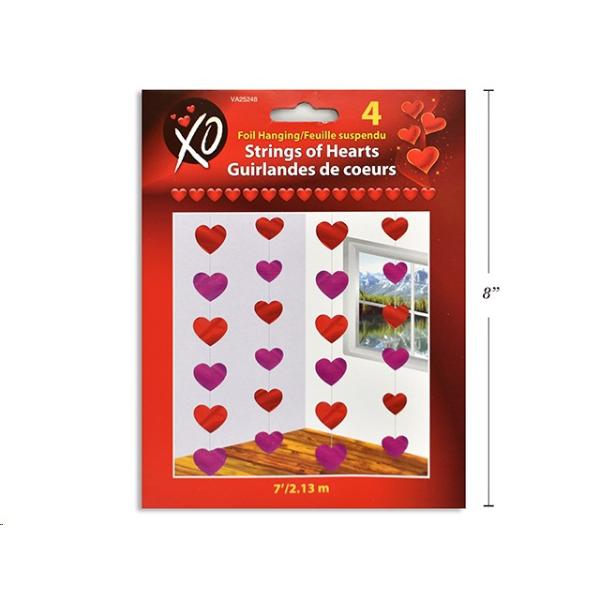 4 Pack Valentines Hanging Foil Hearts Decoration - 213cm