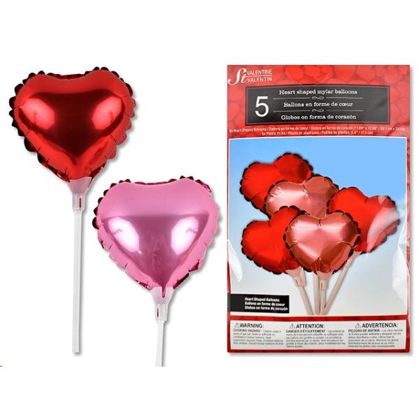 5 Pack Valentines Heart Balloon - 15cm x 30cm