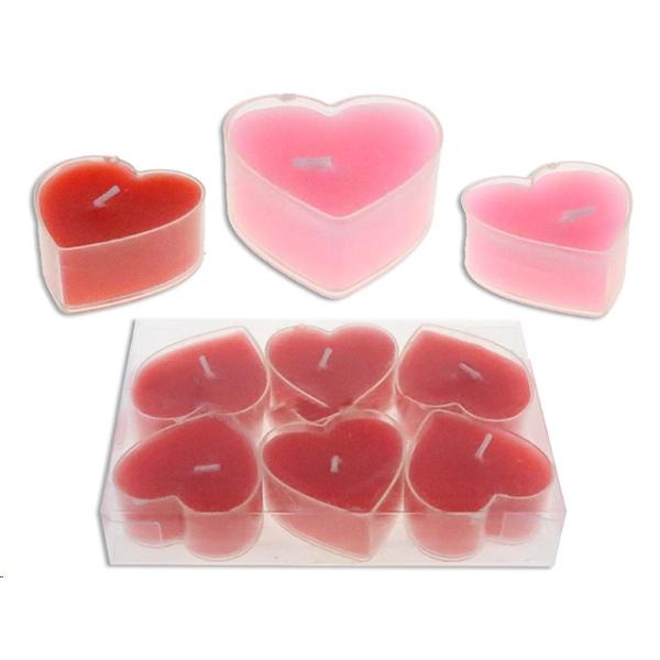 6 Pack Valentine Heart Shaped Tea Light Candles - 3.8cm