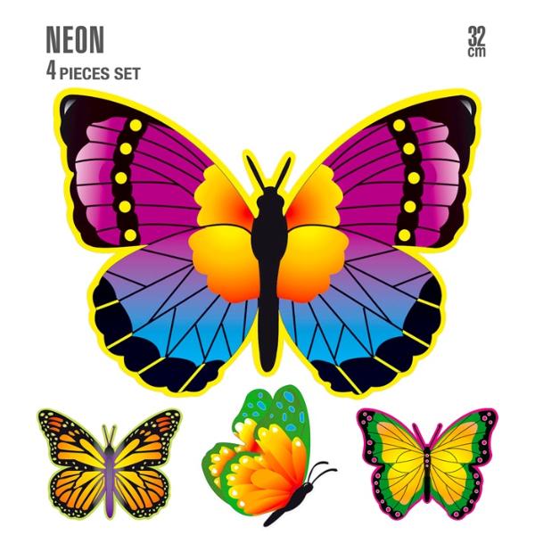 4 Pack Neon Butterflies - 32cm
