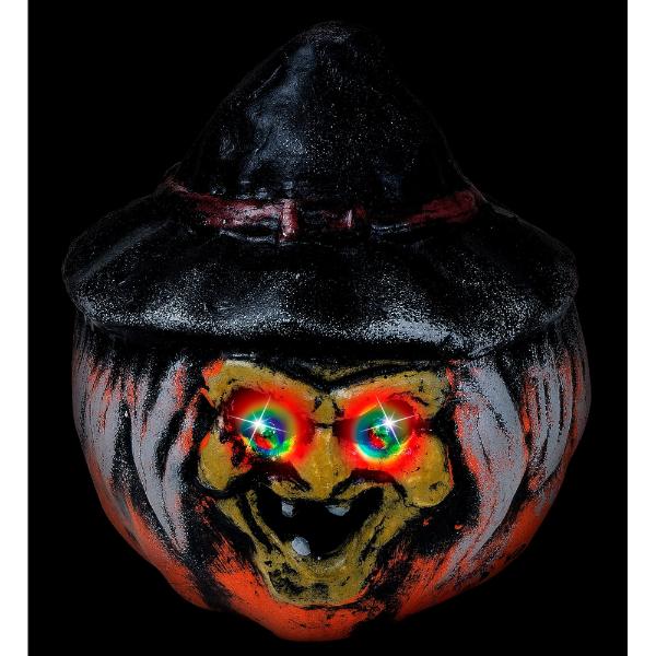 Witch Pumpkin With Hat & Color Changing Led Light Eyes - 19cm x 22cm