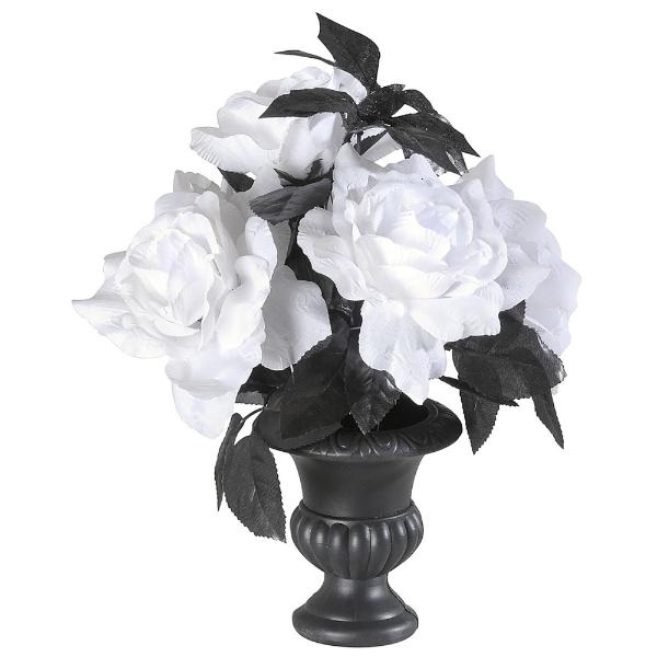 Vase With 6 Color Changing Light White Roses - 35cm