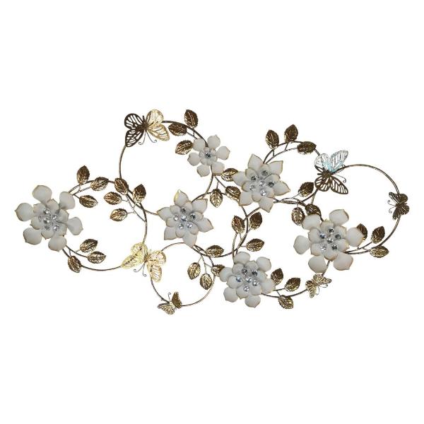 White & Gold Flower Wall Art - 89cm