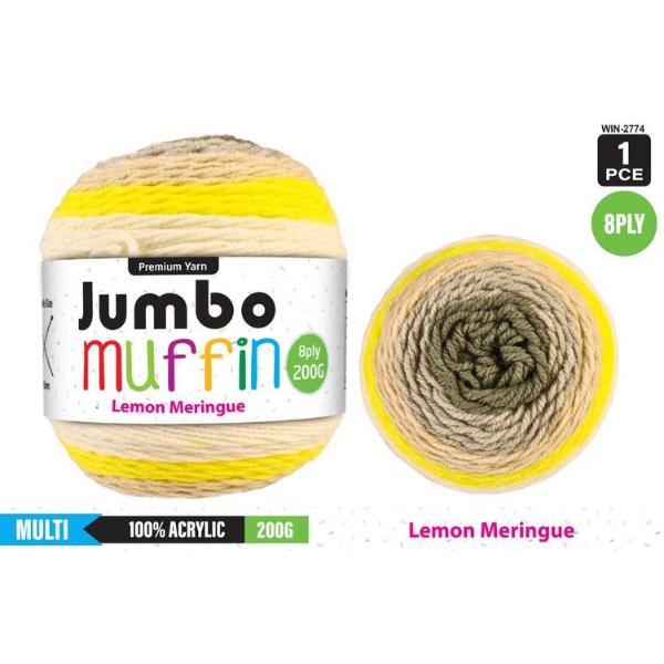 Premium Jumbo Muffin Lemon Merinque 100% Acrylic 8 Ply Yarn - 200g