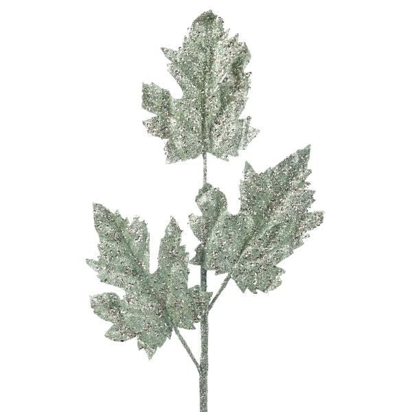 Mint Glitter Maple Leaf Stem - 74cm
