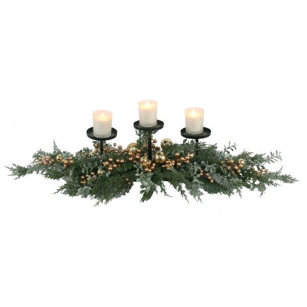Bauble & Berries Cypress Pine With Candle Labra - 104cm x 35.5cm x 21.5cm