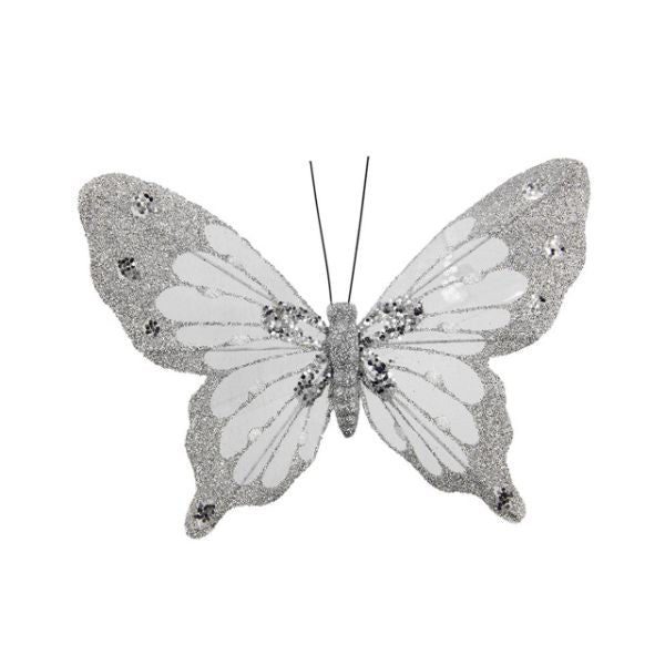 Metalic Silver Diamond Butterfly Clip - 17.5cm