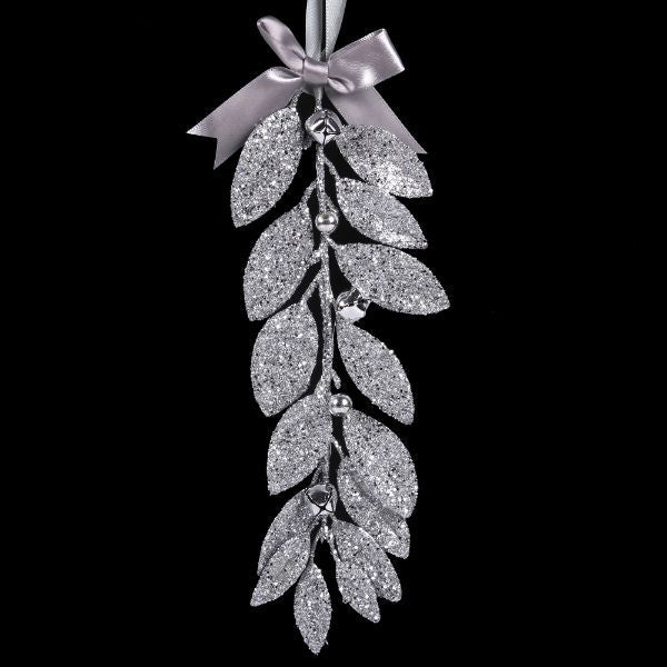 Silver Glitter Leaf Tree Ornament - 24cm