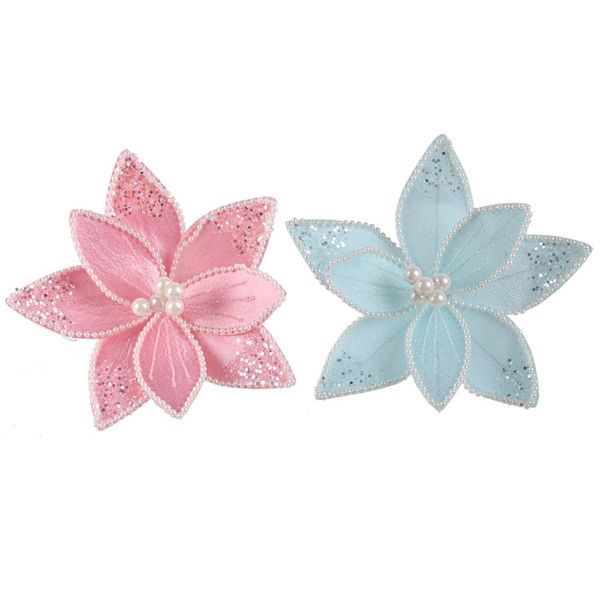 Blue Or Pink Poinsettia With Clip - 18cm x 15cm