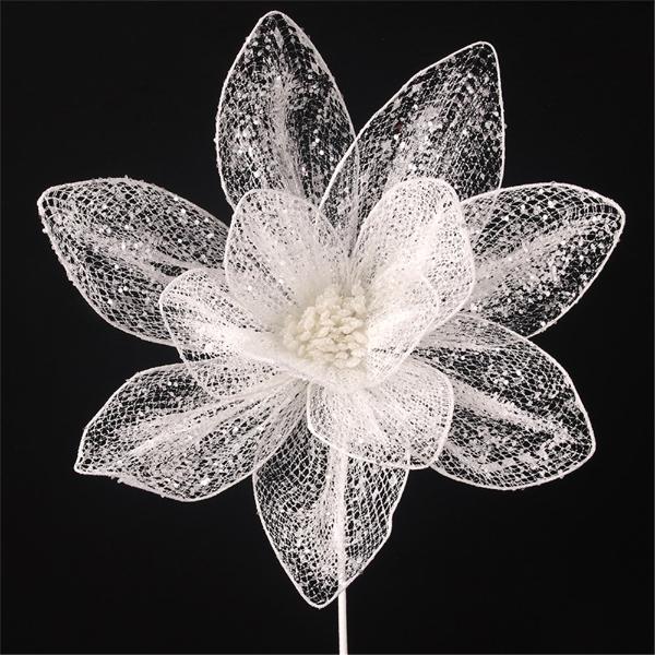 White Organza Finish Poinsettia Stem - 45cm x 50cm