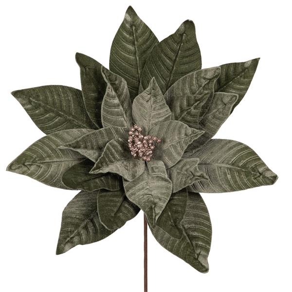 Large Sage Green Poinsettia With Petals & Stem - 45cm x 50cm