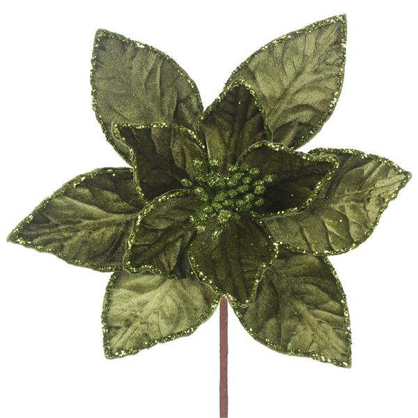 Sage Green Velour Poinsettia Stem - 30cm x 50cm