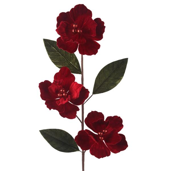 3 Red Magnolia Steam With Leaves - 73cm