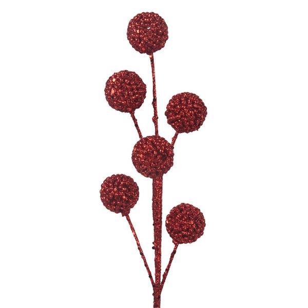 6 Red Glitter Ball Stem - 46cm