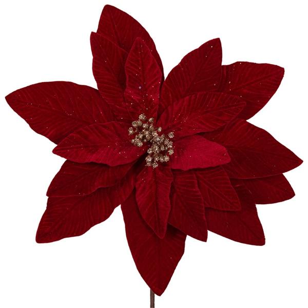 Red Velvet Poinsettia With Stem - 28cm x 50cm