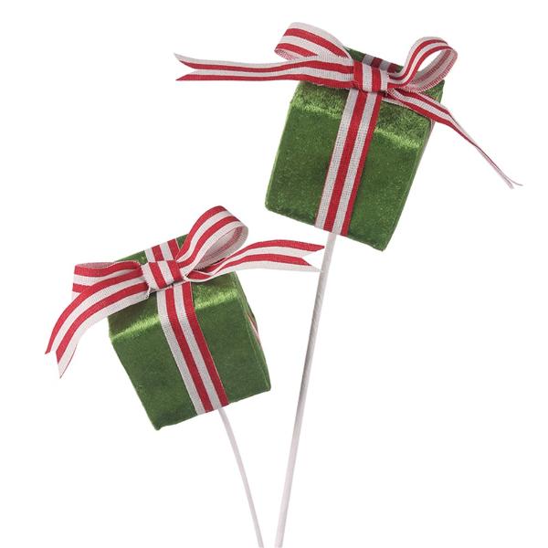 2 Green Gift Box On Stem - 7cm x 60cm