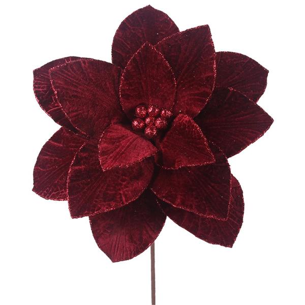 Burgundy Poinsettia With Stem - 30cm x 50cm