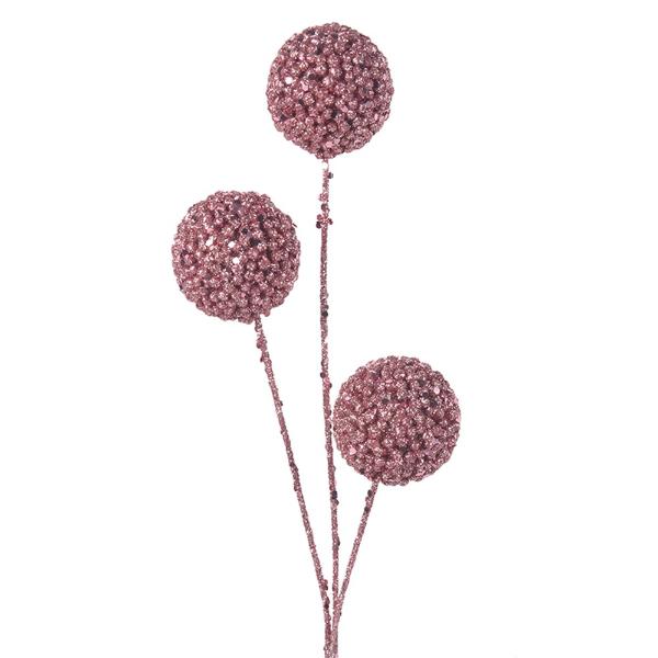 3 Pink Glitter Ball With Stem - 5cm x 48cm