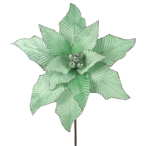 Mint Green Velour Poinsettia With Stem - 29cm x 50cm