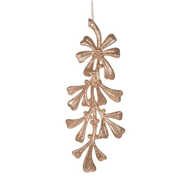 Champagne Glitter Finish Acrylic Misteltoe Tree Ornament - 16.8cm