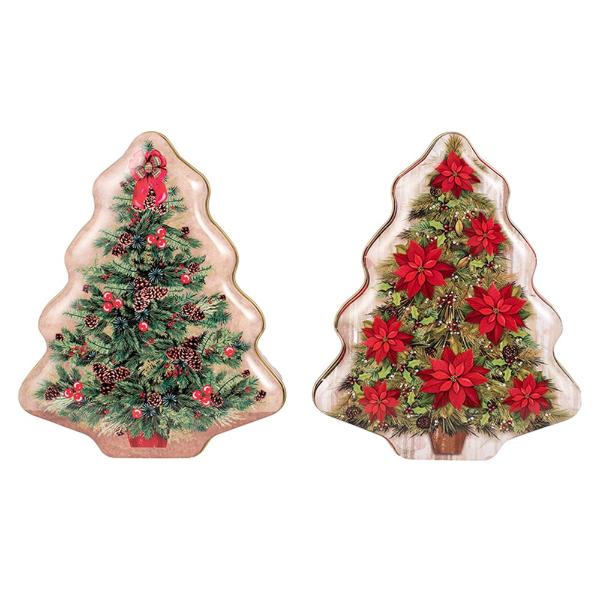 Assorted Metal Christmas Tree Tins - 18cm x 15cm x 6.5cm