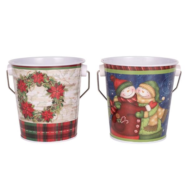 Metal Christmas Buckets - 10cm x 10cm x 8cm