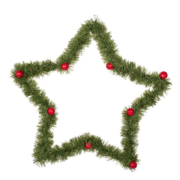 Green Tinsel & Berry Star Wreath - 38cm