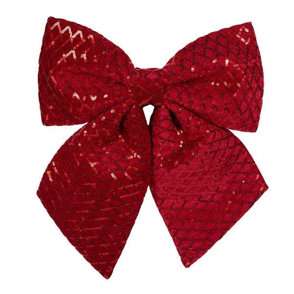 Red Velour Bow With Sequin Details - 30cm x 35cm
