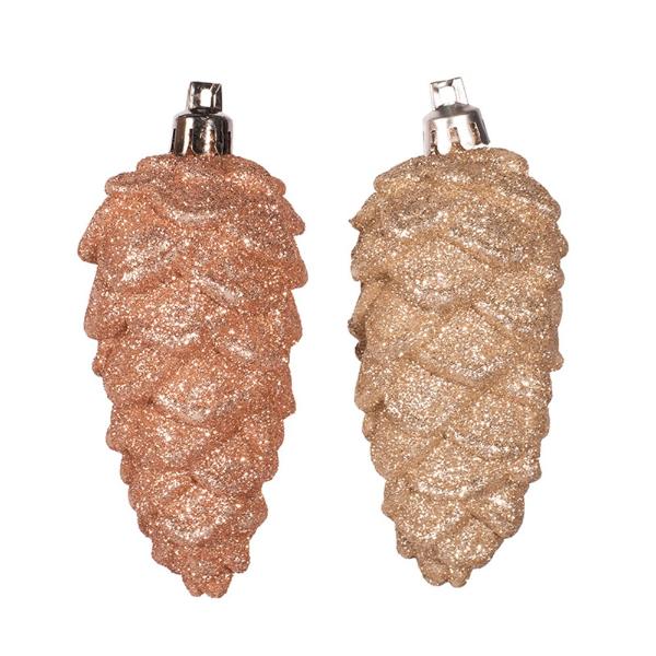 3 Pack Rose Gold Or Champagne Glitter Pinecones - 9cm