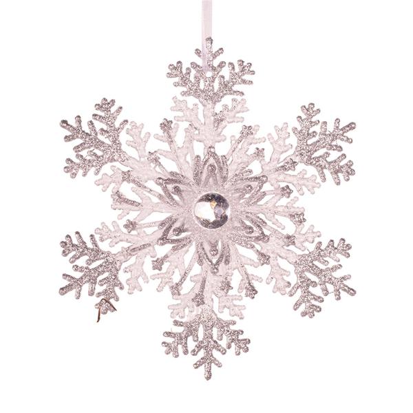 Clear Acrylic Snowflake With Silver Glitter - 15cm