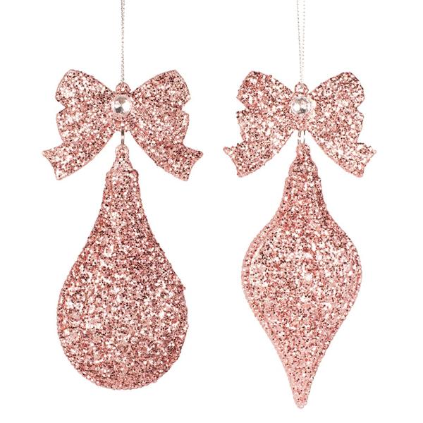 Acrylic Finial Tree Ornaments With Pink Glitter - 17cm