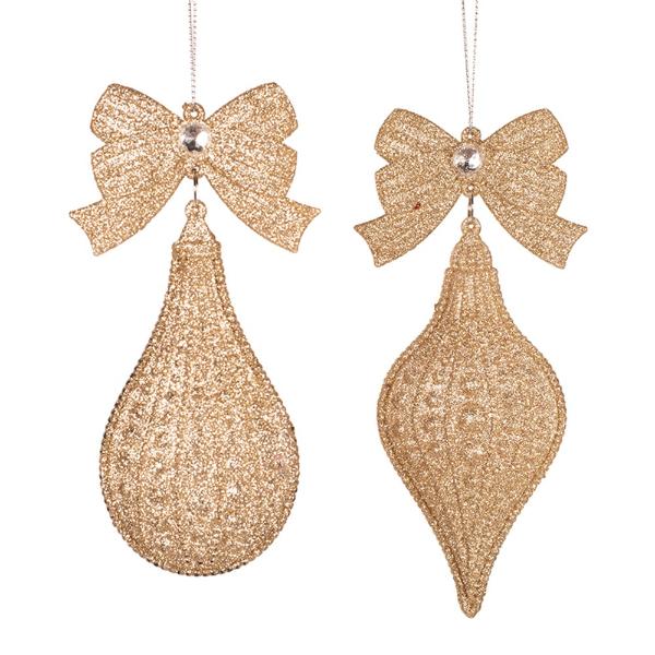 Acrylic Finial Tree Ornaments With Champagne Finish Glitter - 17cm