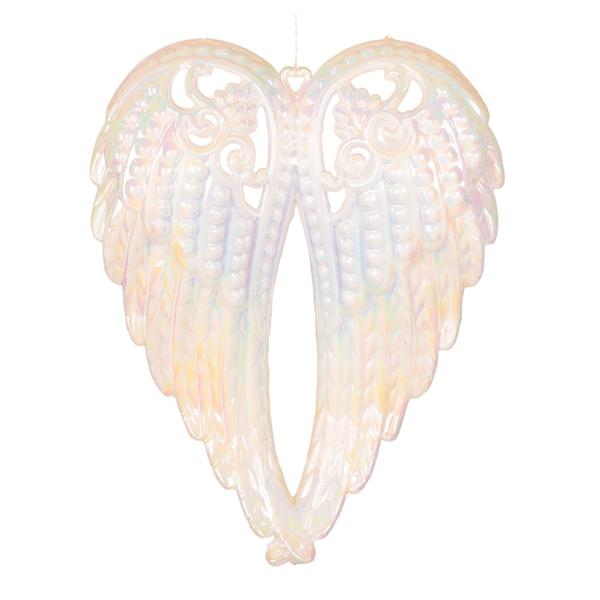 White Iridescent Acrylic Angel Wing Tree Ornament - 11cm x 14.3cm